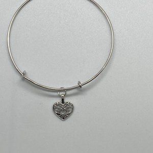 Silver Bangle Bracelet with Vintage Heart Charm